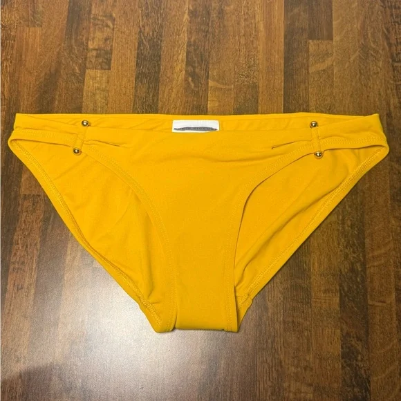 Robin Piccone Ava Luca Bikini Bottom Yellow/ Gold size Small Barbell Swim NEW - Picture 3 of 7